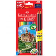 Lápiz Color Faber Castell Ecolápices por 12 Unidades Largos mas 2 Grafitos