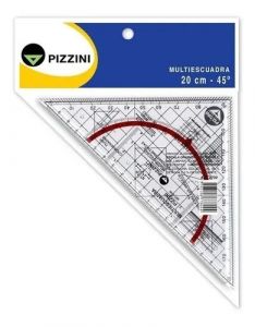 Escuadra Plástica Pizzini Milimetrada 20cm x 45°