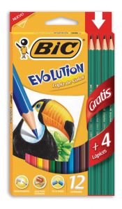 Lápiz Color Bic Evolution por 12 Unidades Largos mas 4 Grafitos