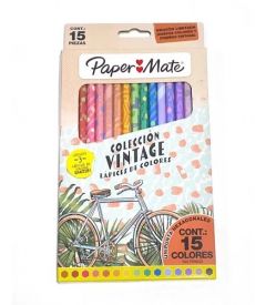 Lápices de Colores Paper Mate Vintage Largos x15 Unidades Hexagonal