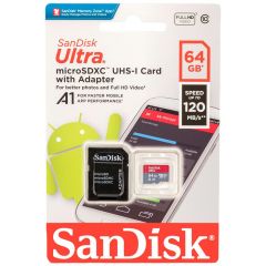 Memoria Micro SD Sandisk 64GB Clase 10 con Adaptador
