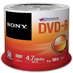 DVD-R Sony Virgen 16X 120 Minutos 4,7GB. Bulk por 50 unidades