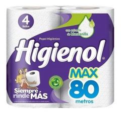 Papel Higiénico Higienol x4 Unidades 80mts Max Hoja Simple