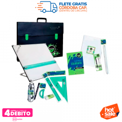 Kit Técnico Pizzini Tablero 40x50cm + Porta Tablero + Regla + Escuadra + Compas + Goma