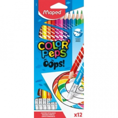 Lápices de Colores Borrables Color Peps en Estuche x12 Unidades con Goma