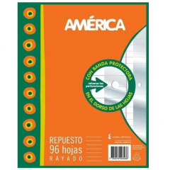 Repuesto Escolar América N°3 x96 Hojas Rayado con Banda Protectora