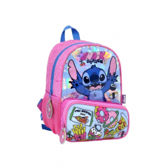 Mochila Wabro Stitch Snacks Espalda 12" Fucsia