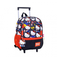 Mochila Wabro con Carro Hello Kitty Gatitos 12" Negra