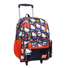 Mochila Wabro con Carro Hello Kitty Gatitos 17" Negra