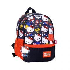 Mochila Wabro Espalda Hello Kitty Gatitos 12" Negra