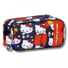 Cartuchera Wabro Hello Kitty Gatitos Doble Negra