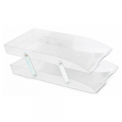 Portapapelera Liggo Plastica Bisagra 2 Pisos Oficina Cristal