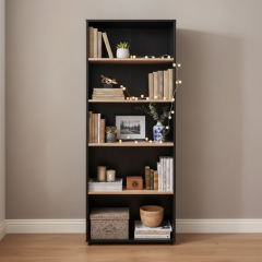 Biblioteca Alta 76x36x200 5 Estantes Sin Puerta Haya/Negro 